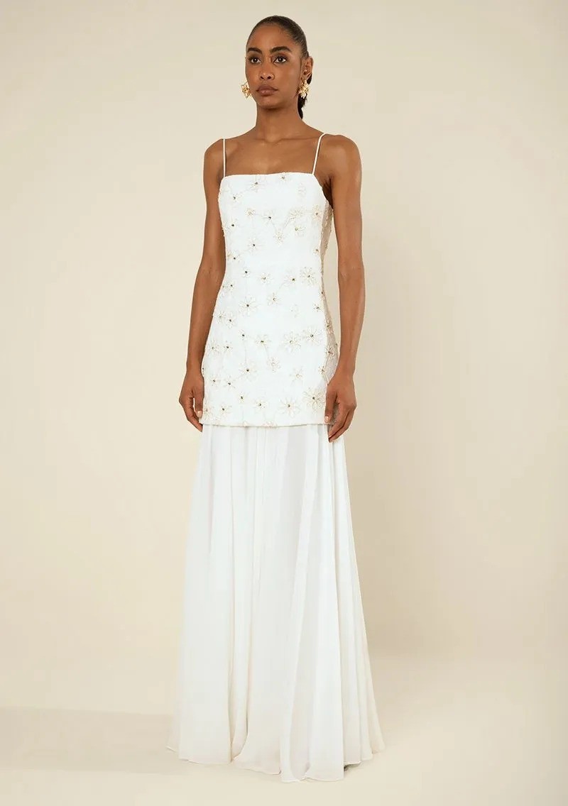 VESTIDO AJUSTADO DECOTE RETO COM ALCA LONGO OFF WHITE MORENA ROSA VESTIDO AJUSTADO DECOTE RETO COM ALCA LONGO OFF WHITE MORENA ROSA