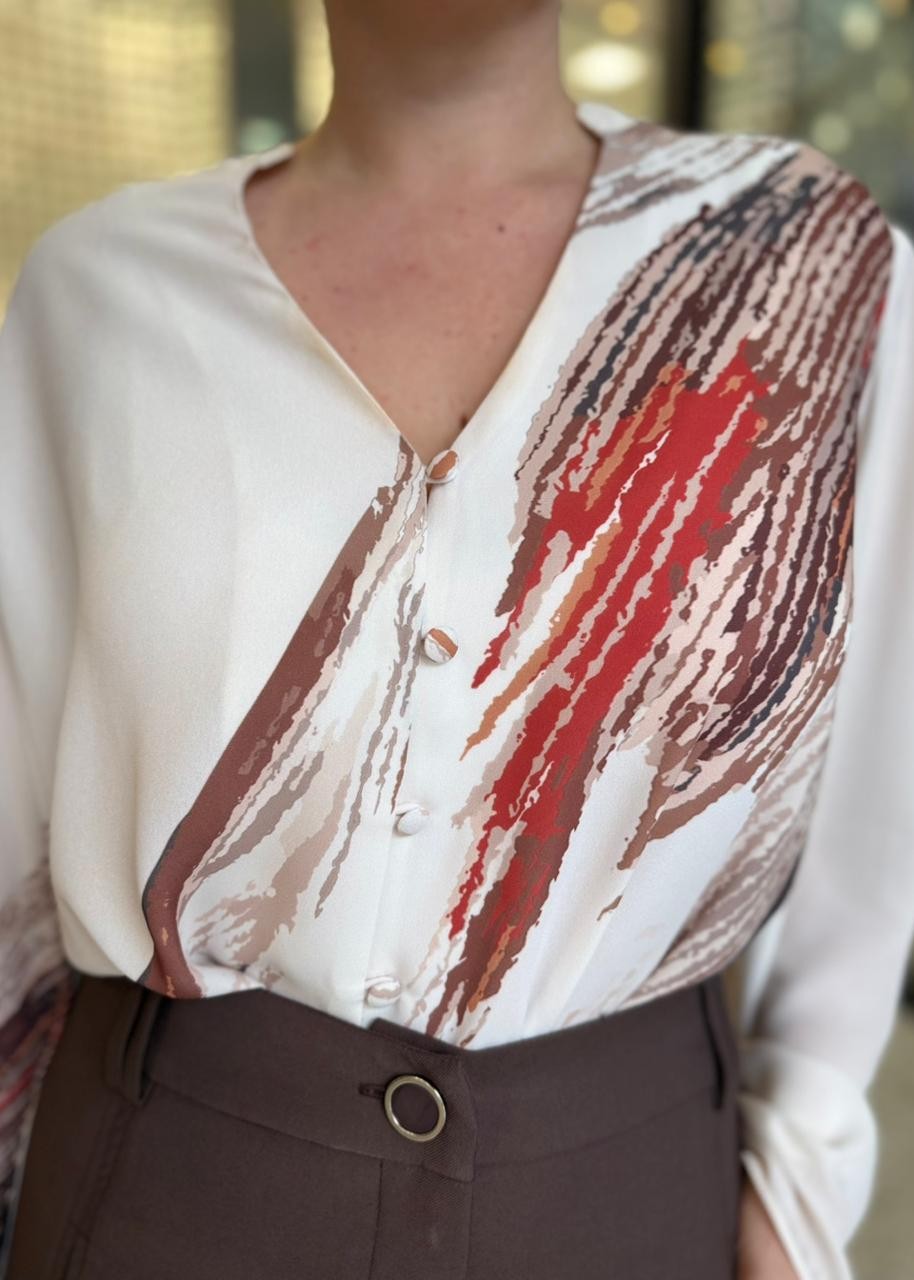 CAMISA SOLTA DECOTE V MANGA PADRAO MORENA ROSA
