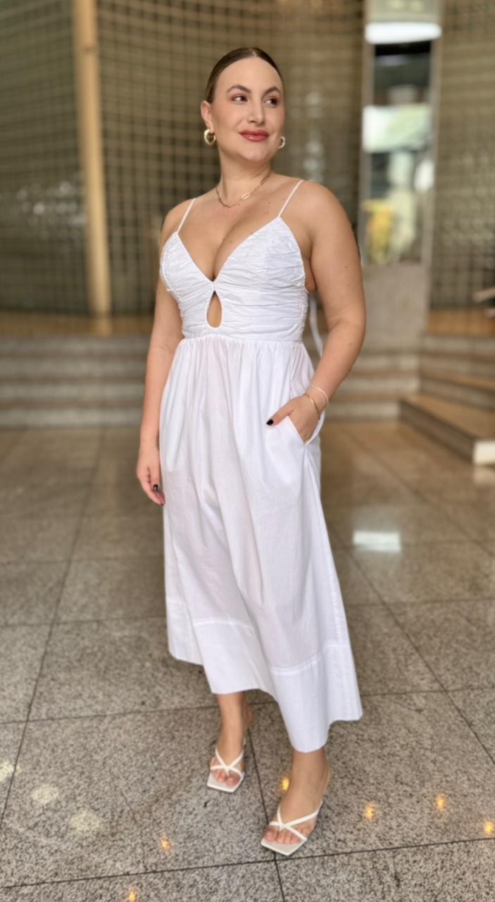 VESTIDO MIDI DE ALGODAO BRANCO ANIMALE VESTIDO MIDI DE ALGODAO BRANCO ANIMALE