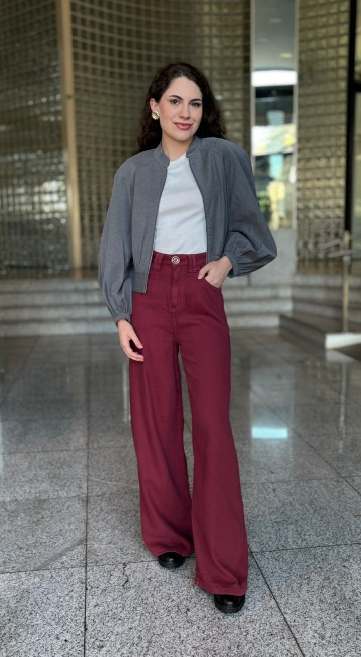 CALCA SARJA RELAXED HIGH BORDO LANÇA PERFUME