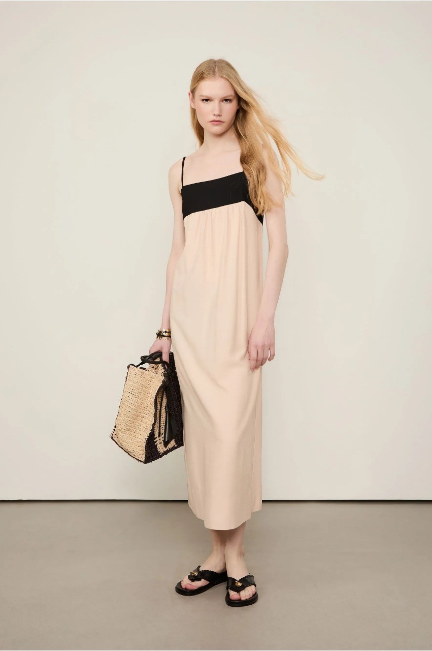 VESTIDO MIDI BICOLOR DECOTE RETO ANIMALE