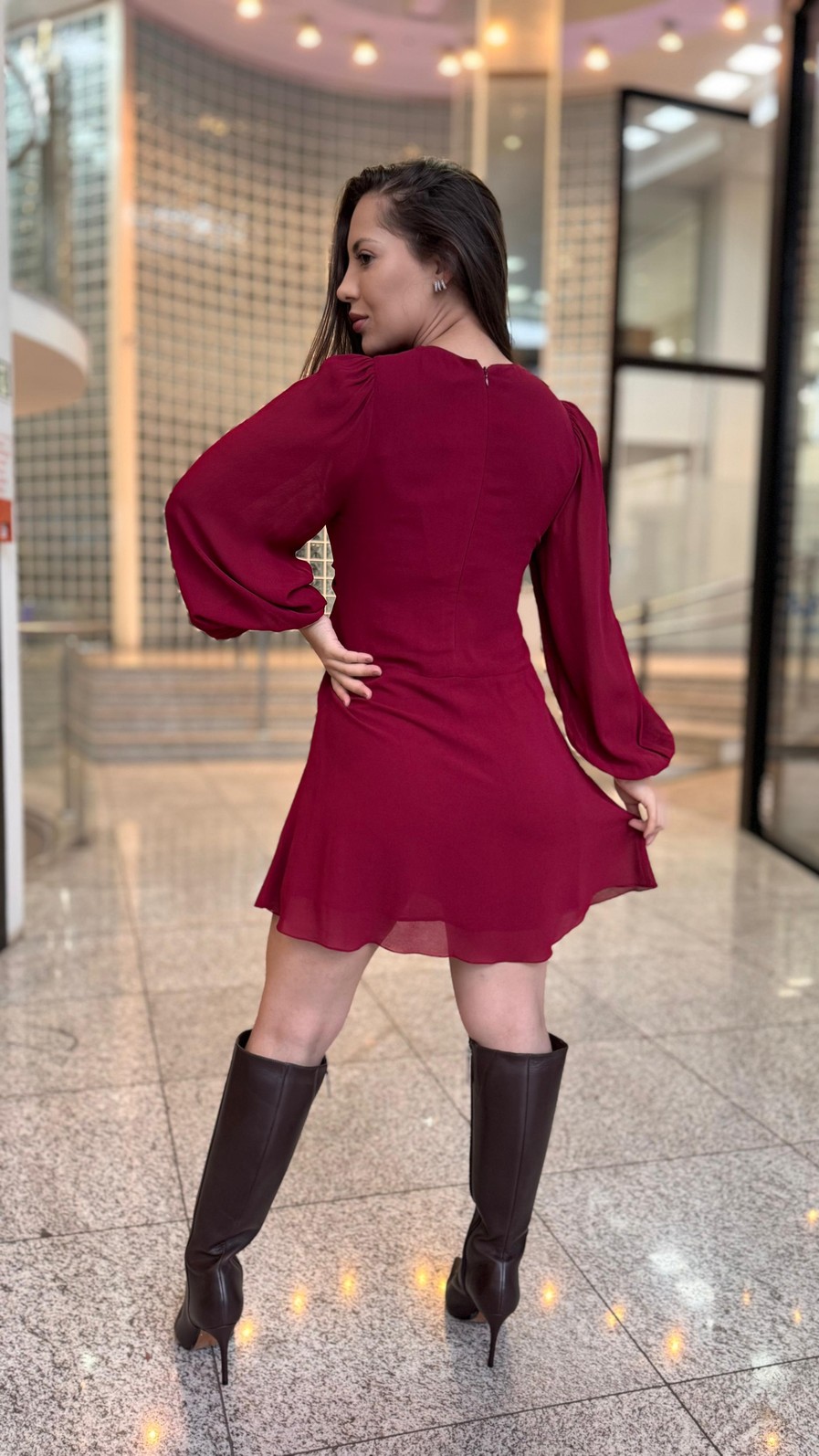 VESTIDO DE GEORGETTE CURTO FRANZDIO MARROM ANIMALE