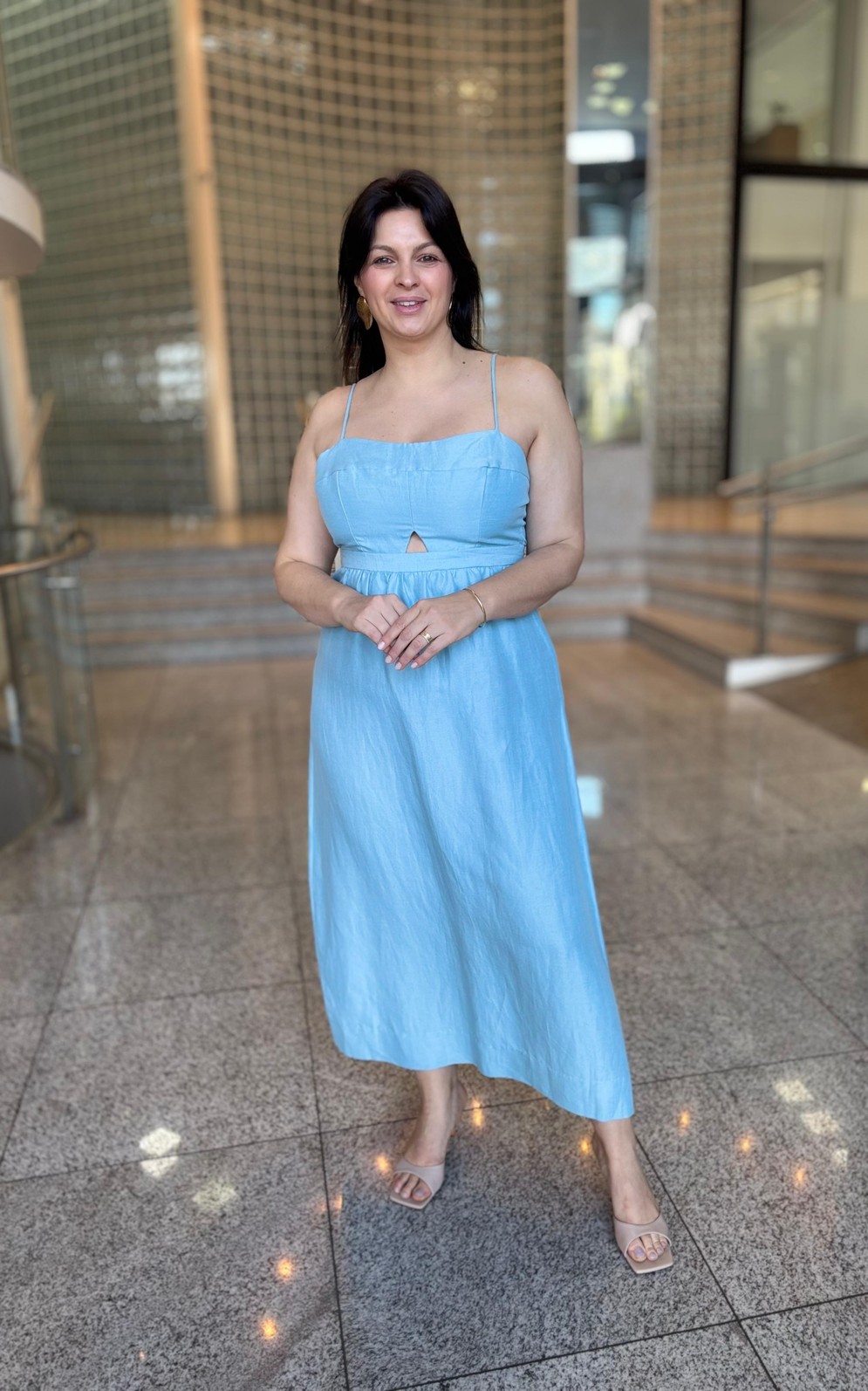 VESTIDO MIDI LINHO AZUL SEREIA ANIMALE VESTIDO MIDI LINHO AZUL SEREIA ANIMALE