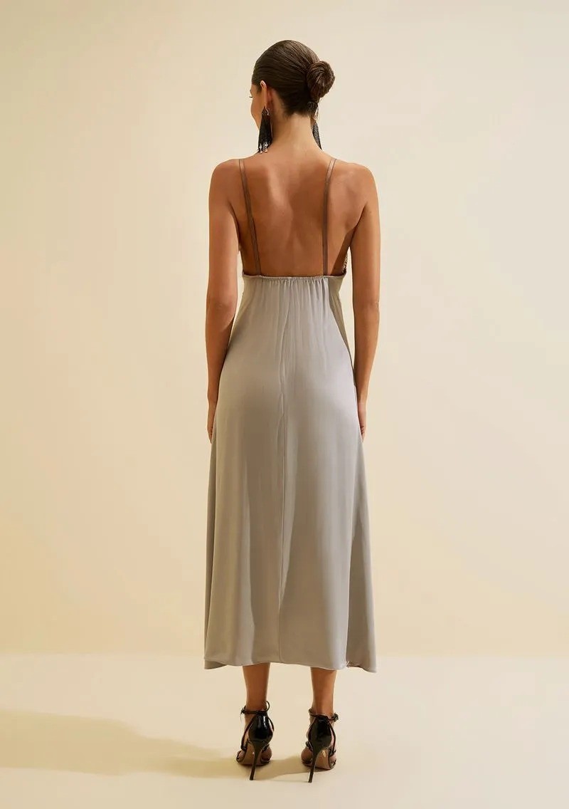 VESTIDO CETIM SOLTO DECOTE V COM ALÇA MIDI MORENA ROSA VESTIDO CETIM SOLTO DECOTE V COM ALÇA MIDI MORENA ROSA