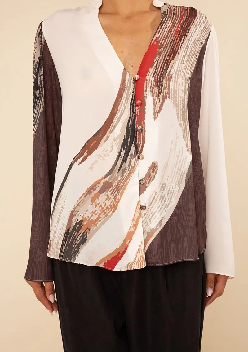 CAMISA SOLTA DECOTE V MANGA PADRAO MORENA ROSA