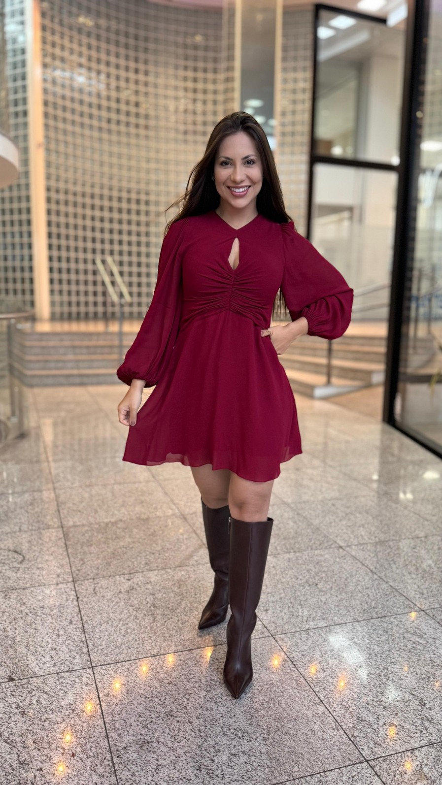 VESTIDO DE GEORGETTE CURTO FRANZDIO MARROM ANIMALE