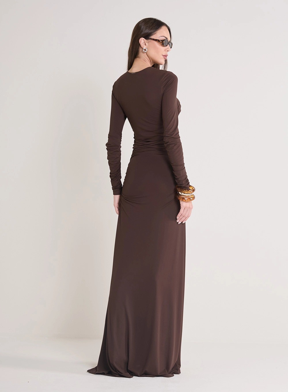 VESTIDO LONGO MARROM NOBUCK FRANZIDO FORUM