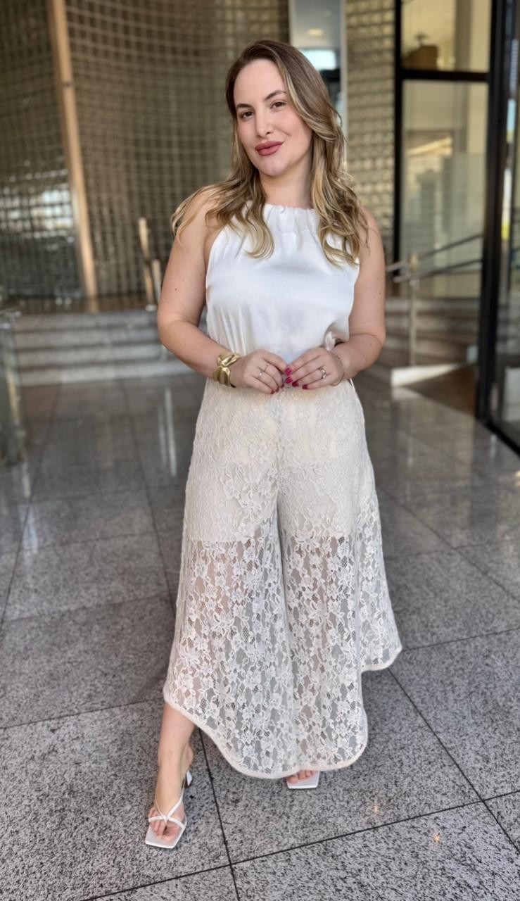 CALCA RETA COS ALTO ZIPER LATERAL MORENA ROSA