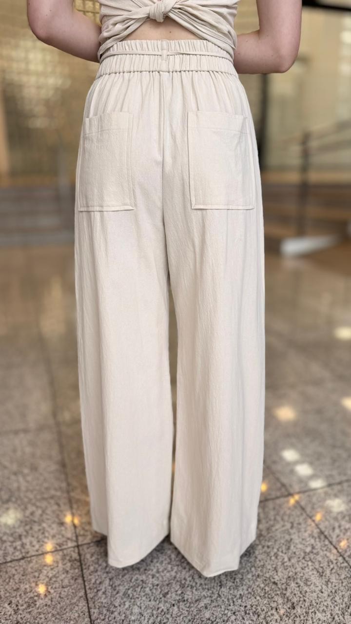 CALCA WIDE ALGODAO BEGE ESMERAL CALCA WIDE ALGODAO BEGE ESMERAL