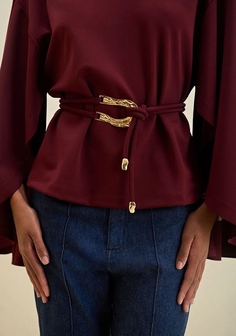 BLUSA OVERSIZED COM CINTO BORDO MORENA ROSA