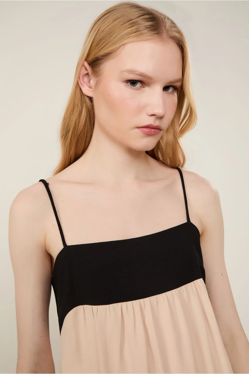 VESTIDO MIDI BICOLOR DECOTE RETO ANIMALE