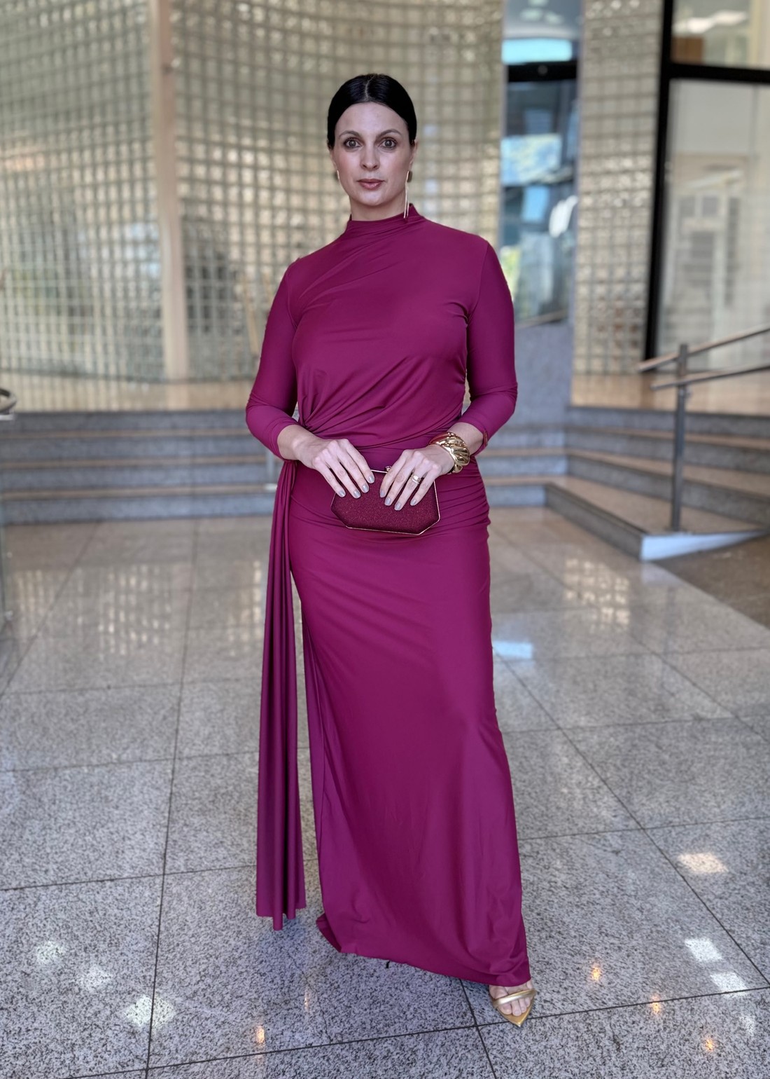 VESTIDO LONGO COM TORCAO DE JERSEY BORDO LANÇA PERFUME VESTIDO LONGO COM TORCAO DE JERSEY BORDO LANÇA PERFUME