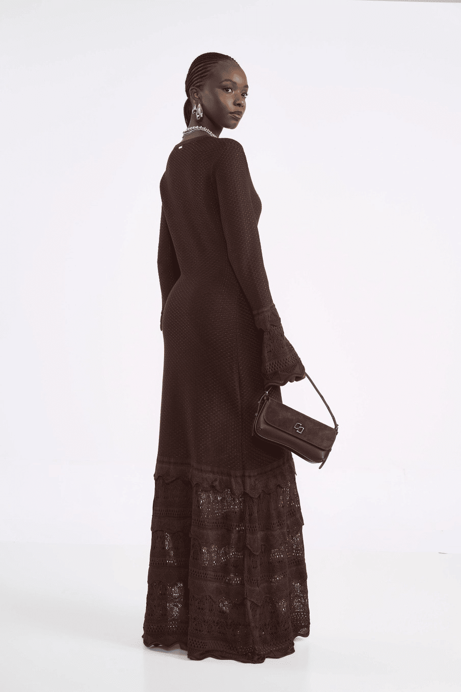 VESTIDO TRICO MARROM BEATEN BROWN COLCI VESTIDO TRICO MARROM BEATEN BROWN COLCI