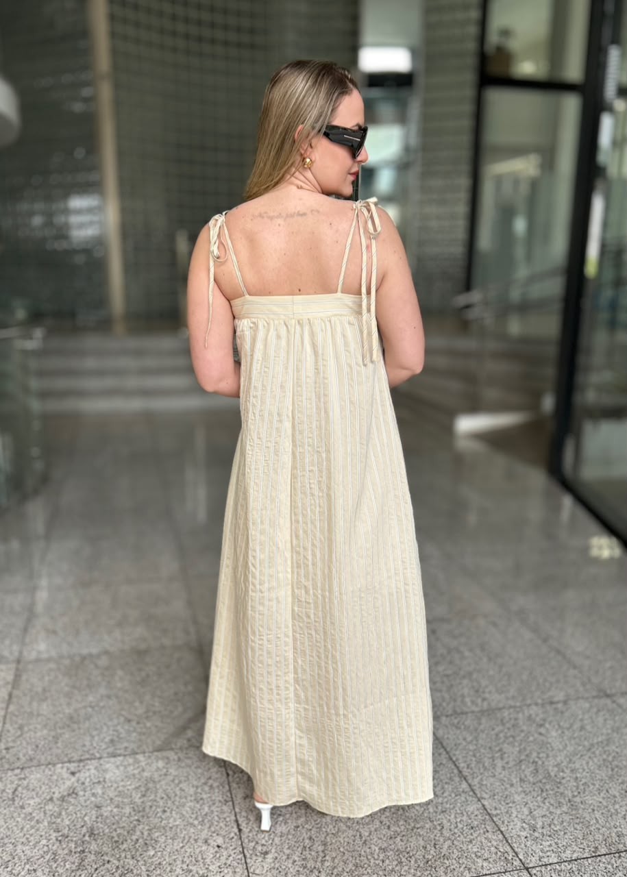 VESTIDO VISCOSTRIPE LONGO ALCAS AMARELO CLARO VESTIDO VISCOSTRIPE LONGO ALCAS AMARELO CLARO