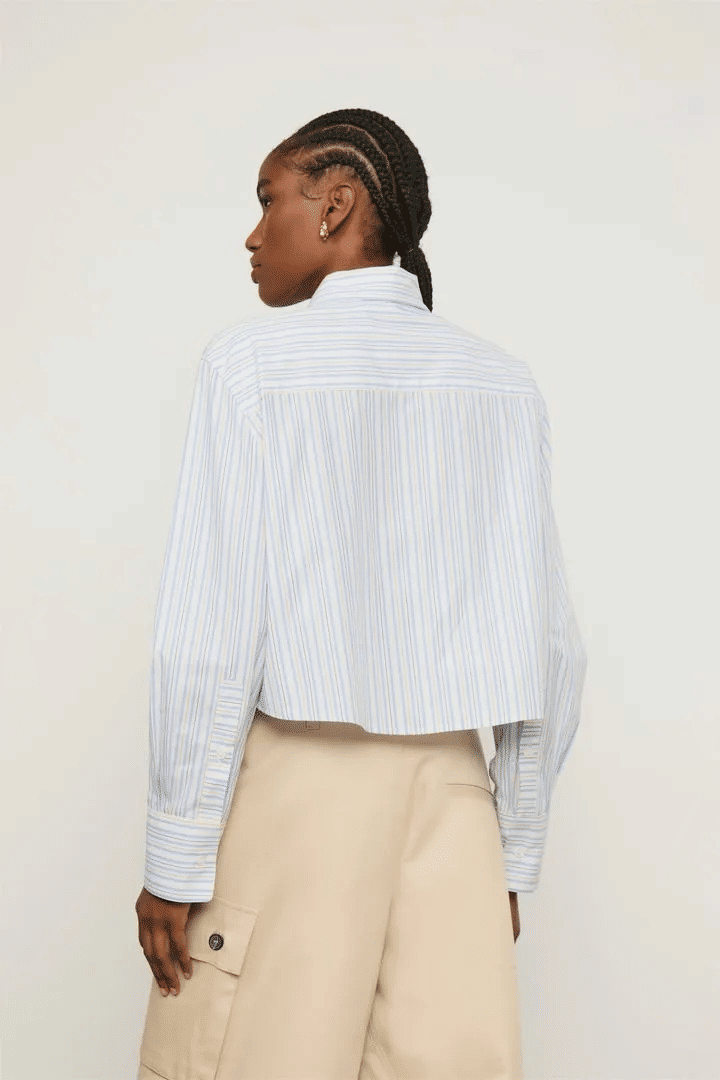 CAMISA CROPPED LISTRA AZUL E BEGE ANIMALE