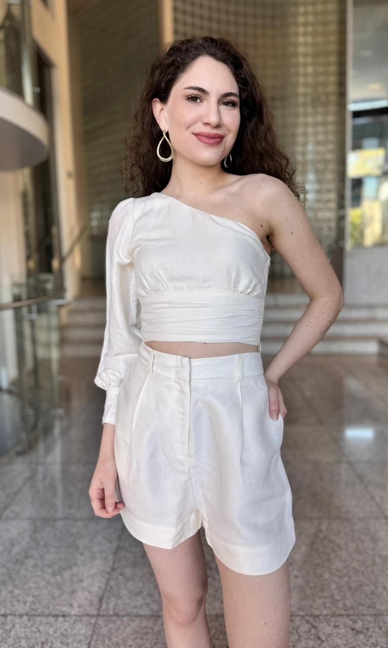 BLUSA UM OMBRO SO OFF WHITE ANIMALE BLUSA UM OMBRO SO OFF WHITE ANIMALE