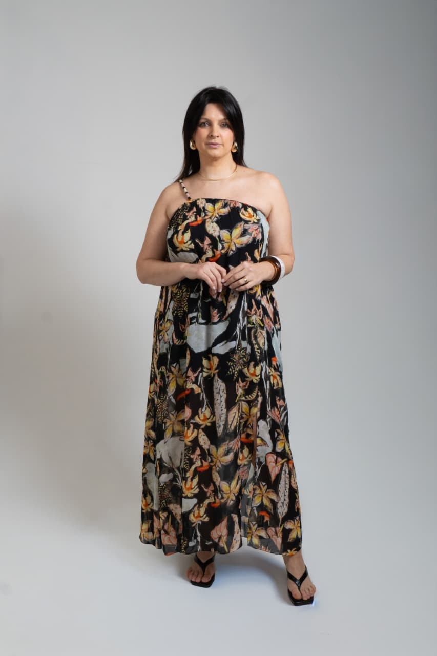 VESTIDO MIDI OMBRO FOLHAGEM MATA ANIMALE VESTIDO MIDI OMBRO FOLHAGEM MATA ANIMALE