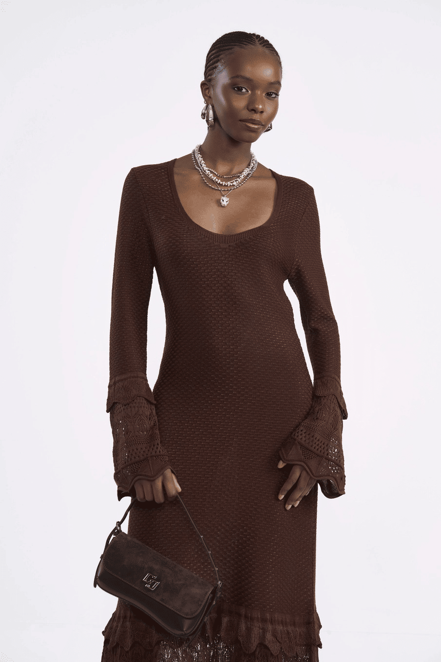 VESTIDO TRICO MARROM BEATEN BROWN COLCI VESTIDO TRICO MARROM BEATEN BROWN COLCI