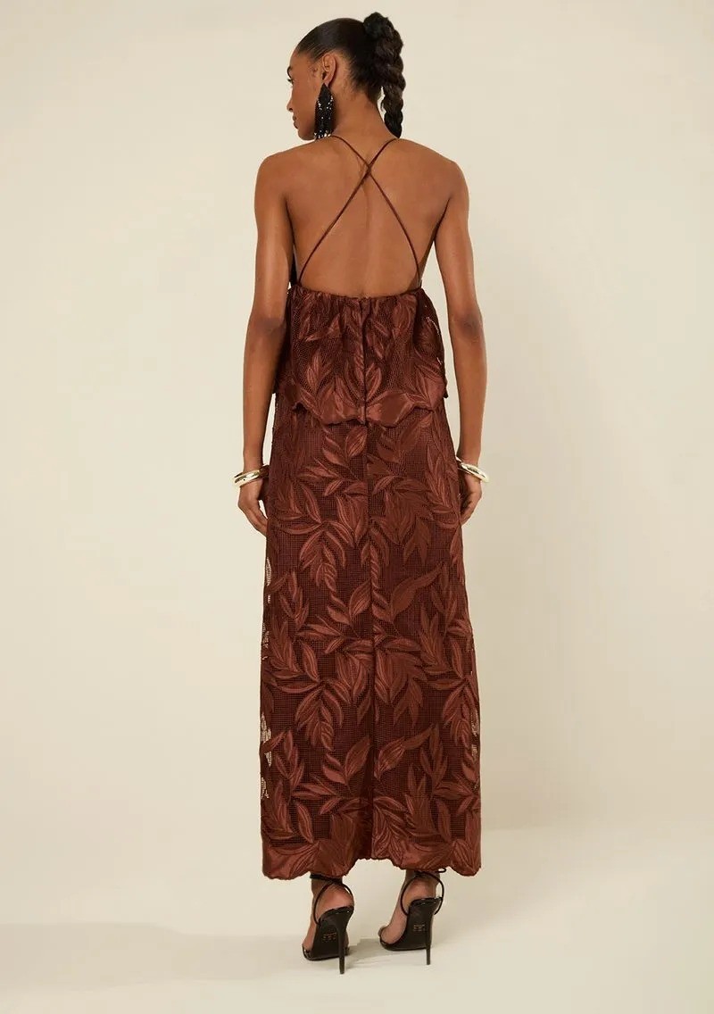 VESTIDO SOLTO DECOTE V COM ALCA LONGO MARROM MORENA ROSA VESTIDO SOLTO DECOTE V COM ALCA LONGO MARROM MORENA ROSA