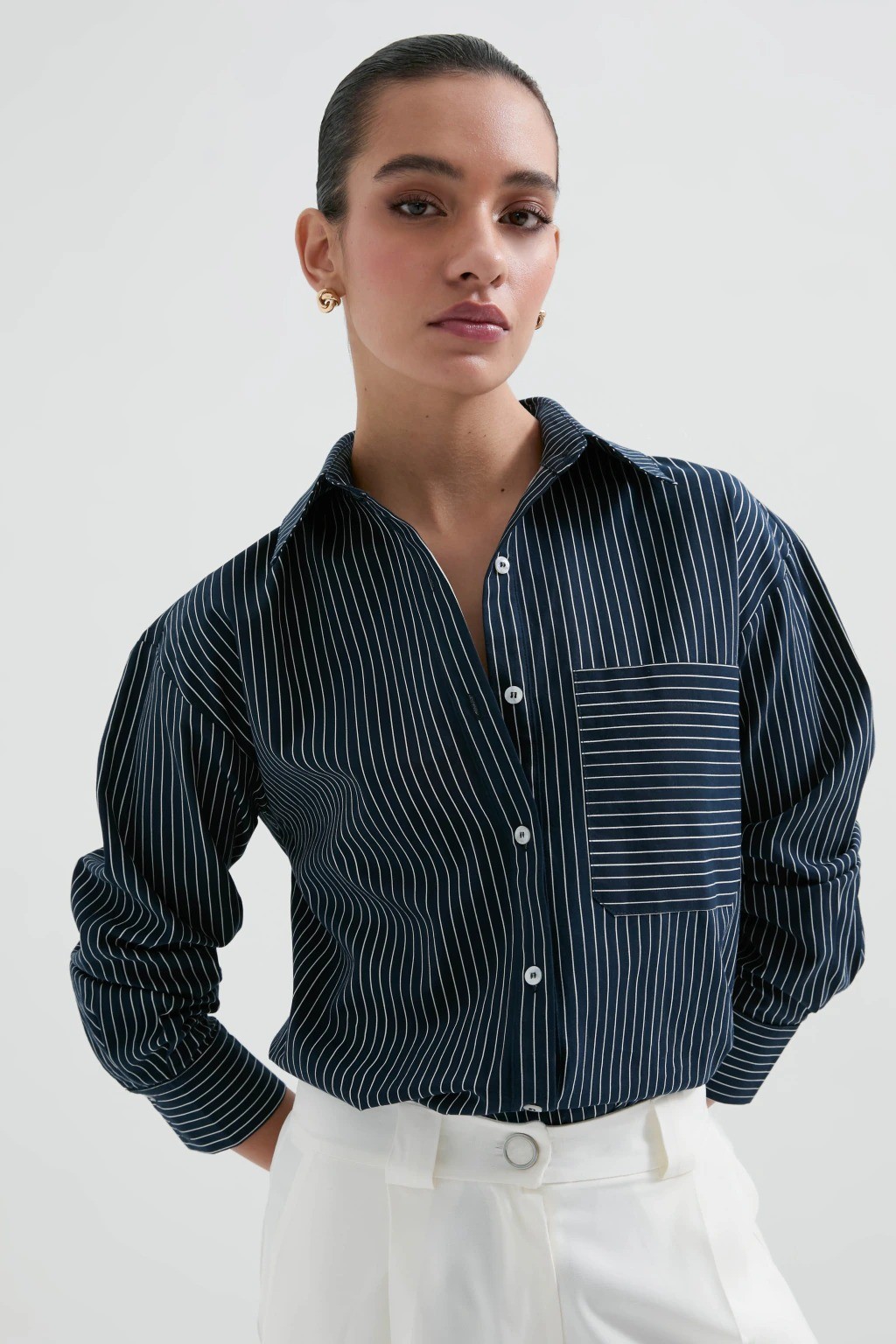 CAMISA MARGO LISTRAS AZUL MARINHO
