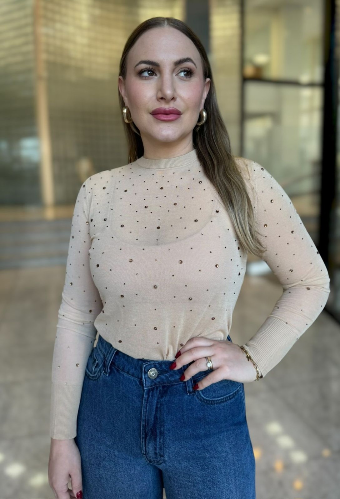 TOP SEGUNDA PELE HOTFIX TRICOT - P - BEGE TOP SEGUNDA PELE HOTFIX TRICOT - P - BEGE