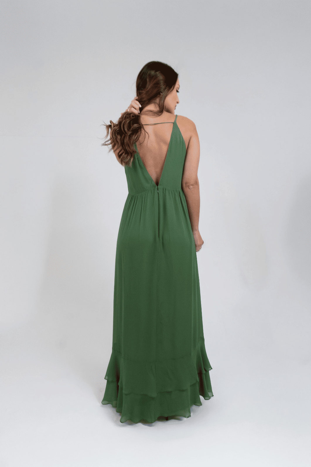VESTIDO DE GEORGETTE MIDI BARRA BABADOS VERDE ANIMALE VESTIDO DE GEORGETTE MIDI BARRA BABADOS VERDE ANIMALE