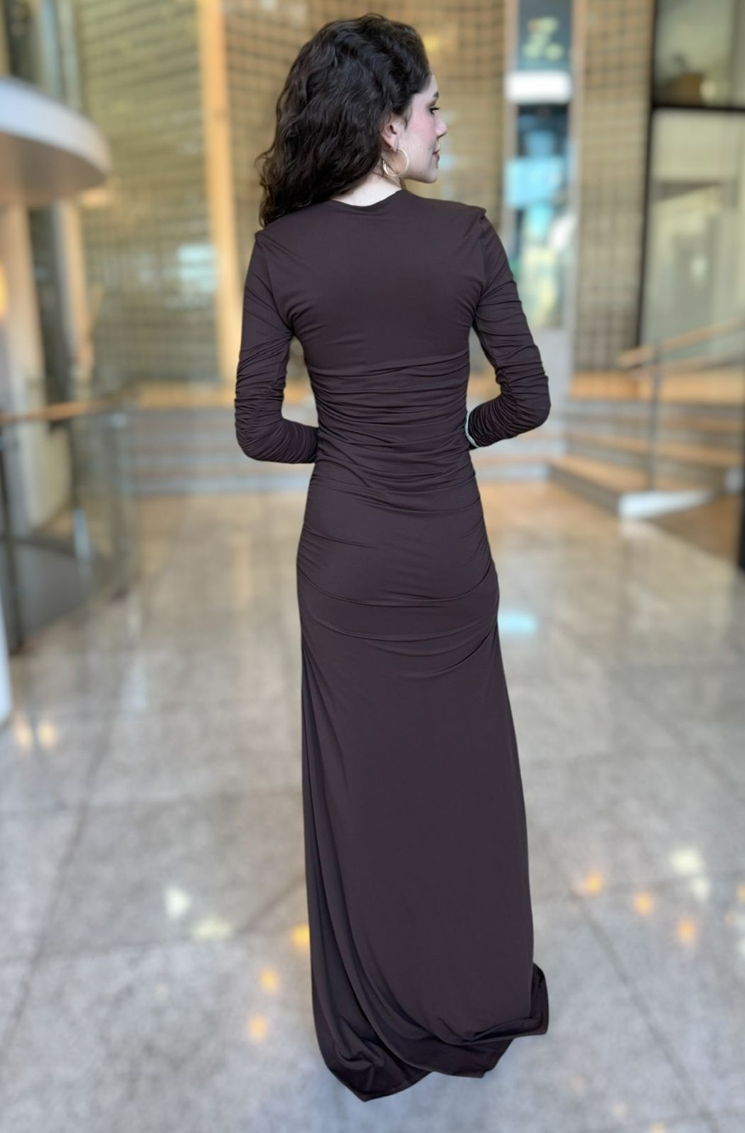 VESTIDO LONGO MARROM NOBUCK FRANZIDO FORUM