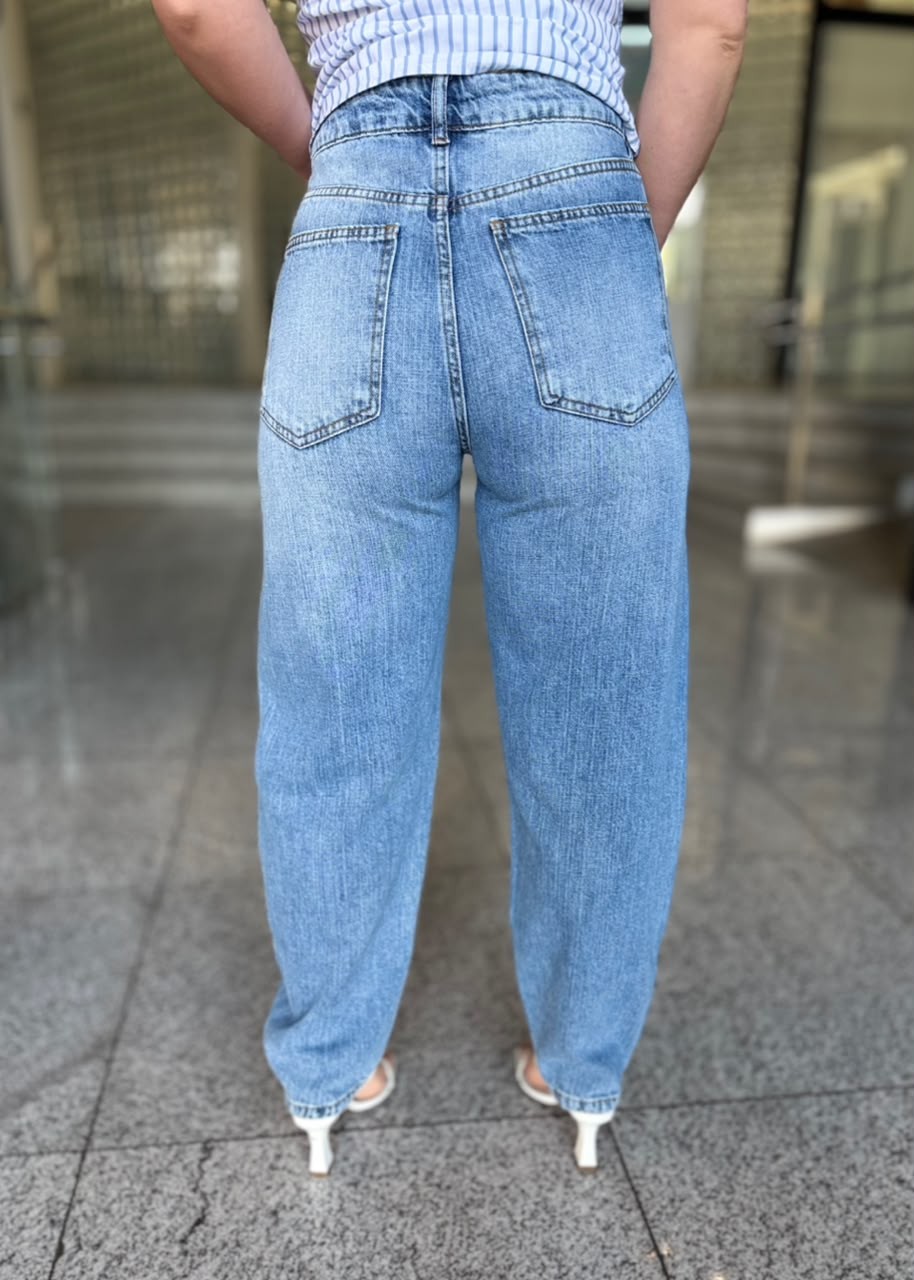 CALCA JEANS BARREL CROPPED INDIGO FORUM
