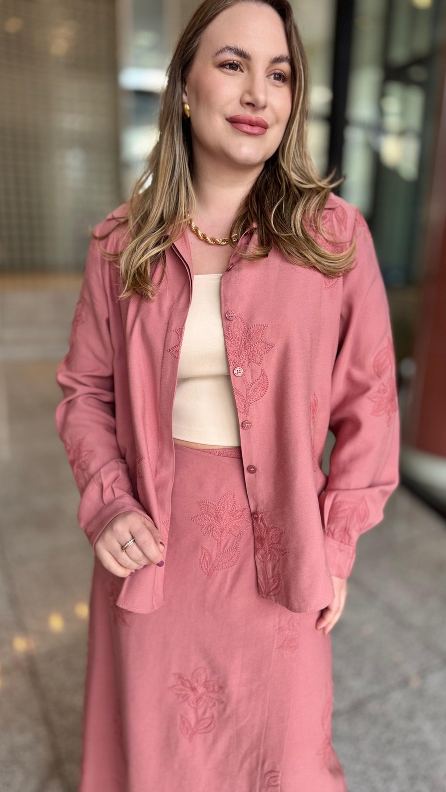 CAMISA BORDADO FLORES GOIABA MY PLACE CAMISA BORDADO FLORES GOIABA MY PLACE