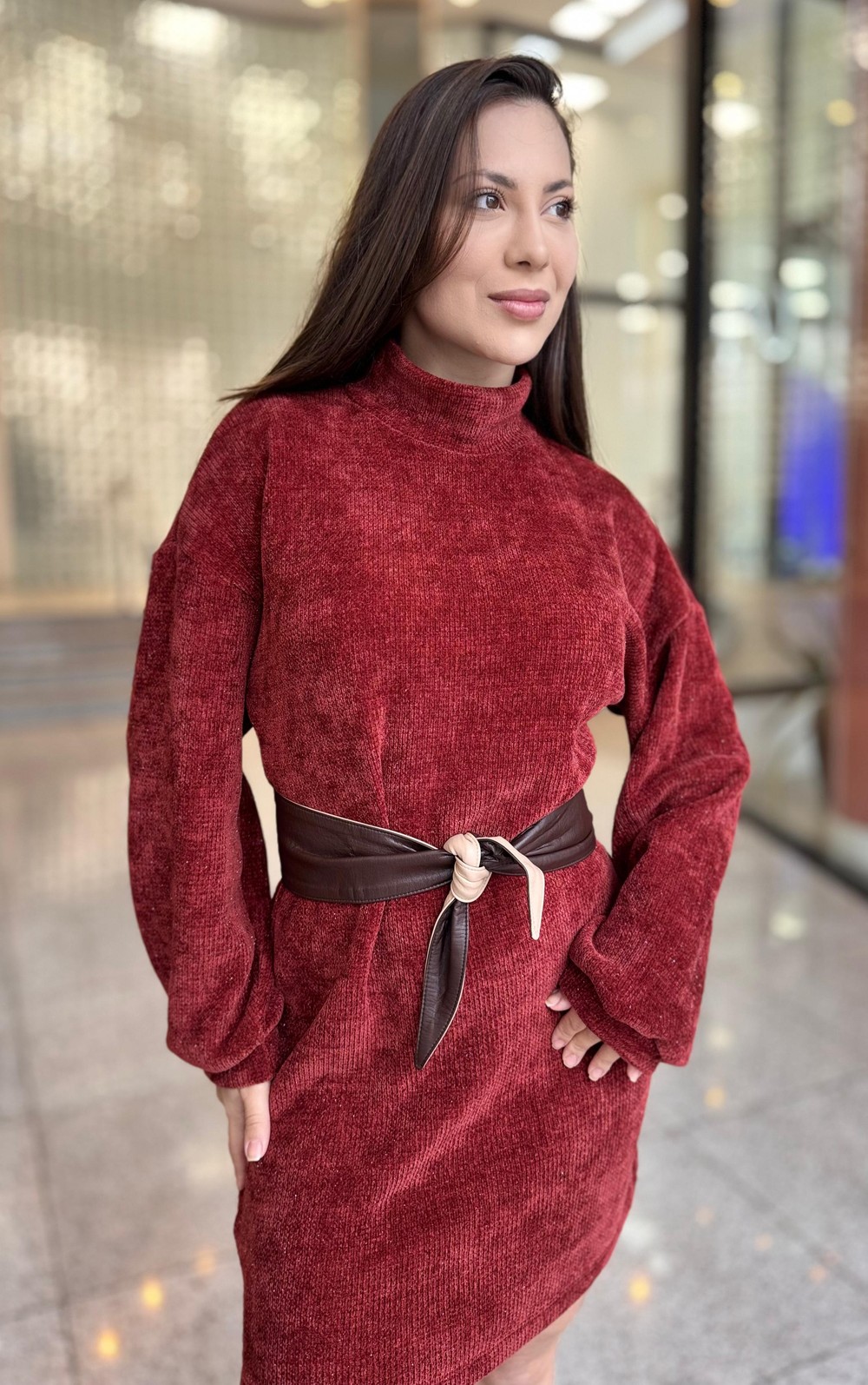 VESTIDO DE TRICOT GOLA MORENA ROSA