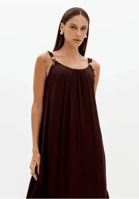 VESTIDO LONGO DE CHIFFON MARROM LANÇA PERFUME VESTIDO LONGO DE CHIFFON MARROM LANÇA PERFUME