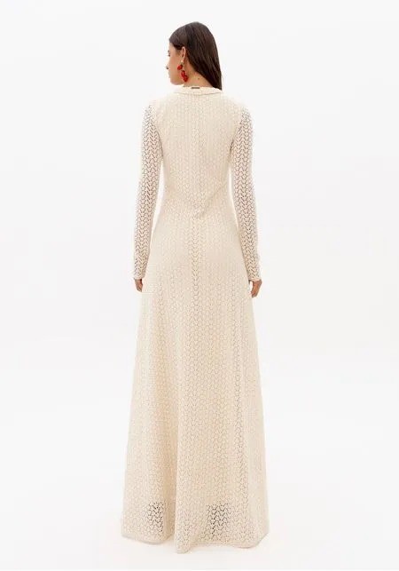 VESTIDO LONGO EVASE RENDADO BEGE LANÇA PERFUME VESTIDO LONGO EVASE RENDADO BEGE LANÇA PERFUME