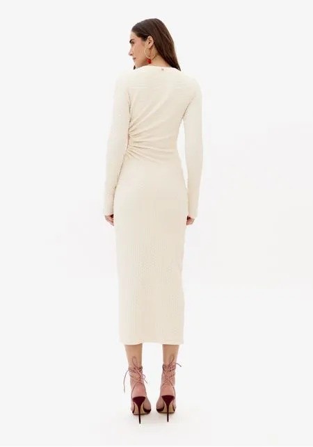 VESTIDO MIDI DE MALHA TEXTURIZADA BEGE LANÇA PERFUME VESTIDO MIDI DE MALHA TEXTURIZADA BEGE LANÇA PERFUME
