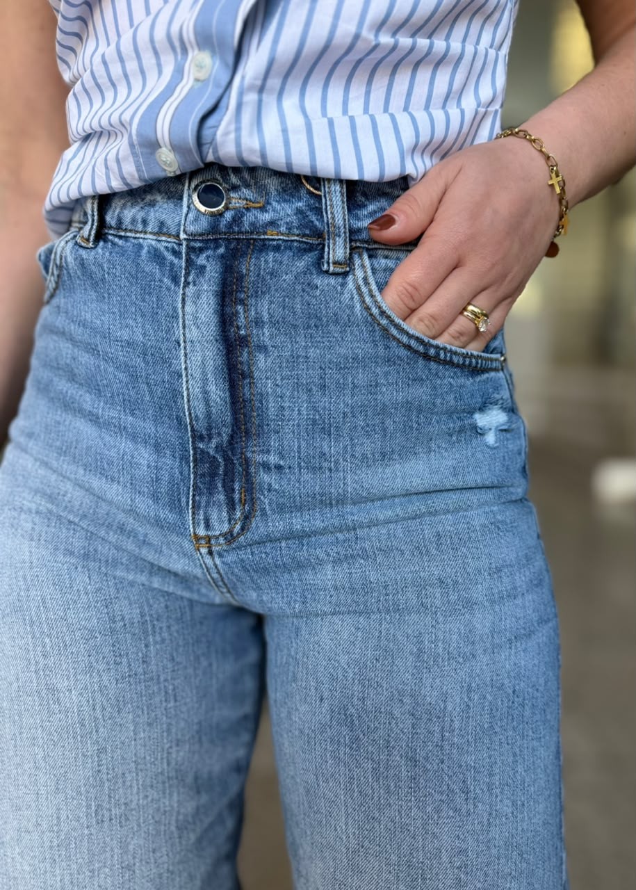 CALCA JEANS BARREL CROPPED INDIGO FORUM