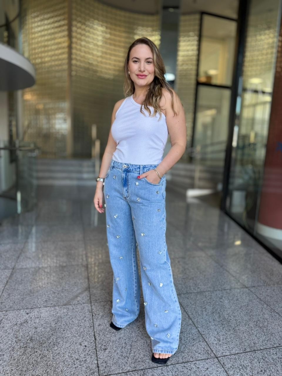CALCA JEANS RAQUEL WIDE LEG INDIGO FORUM
