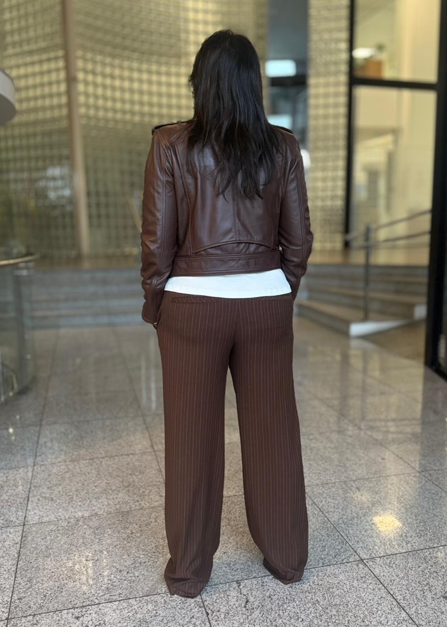 CALÇA RETA RISCAS DE GIZ MARROM ANIMALE CALÇA RETA RISCAS DE GIZ MARROM ANIMALE