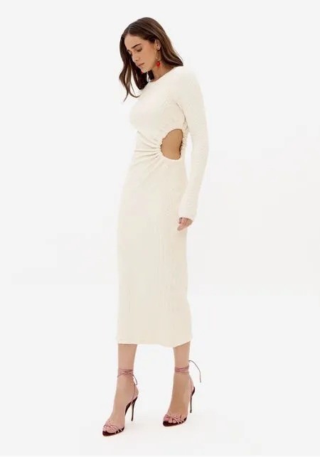 VESTIDO MIDI DE MALHA TEXTURIZADA BEGE LANÇA PERFUME VESTIDO MIDI DE MALHA TEXTURIZADA BEGE LANÇA PERFUME