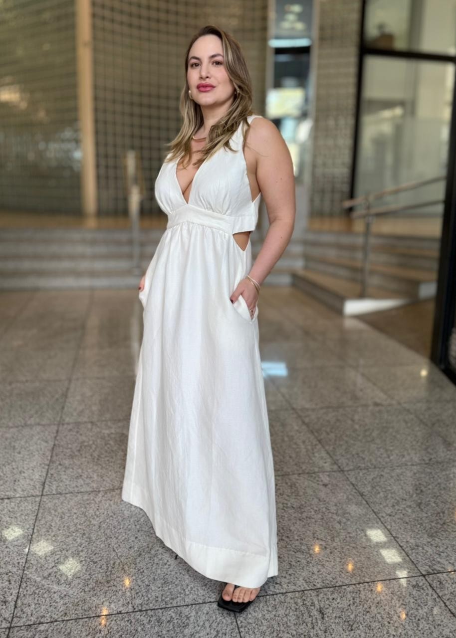 VESTIDO MIDI RECORTES OFF WHITE ANIMALE VESTIDO MIDI RECORTES OFF WHITE ANIMALE