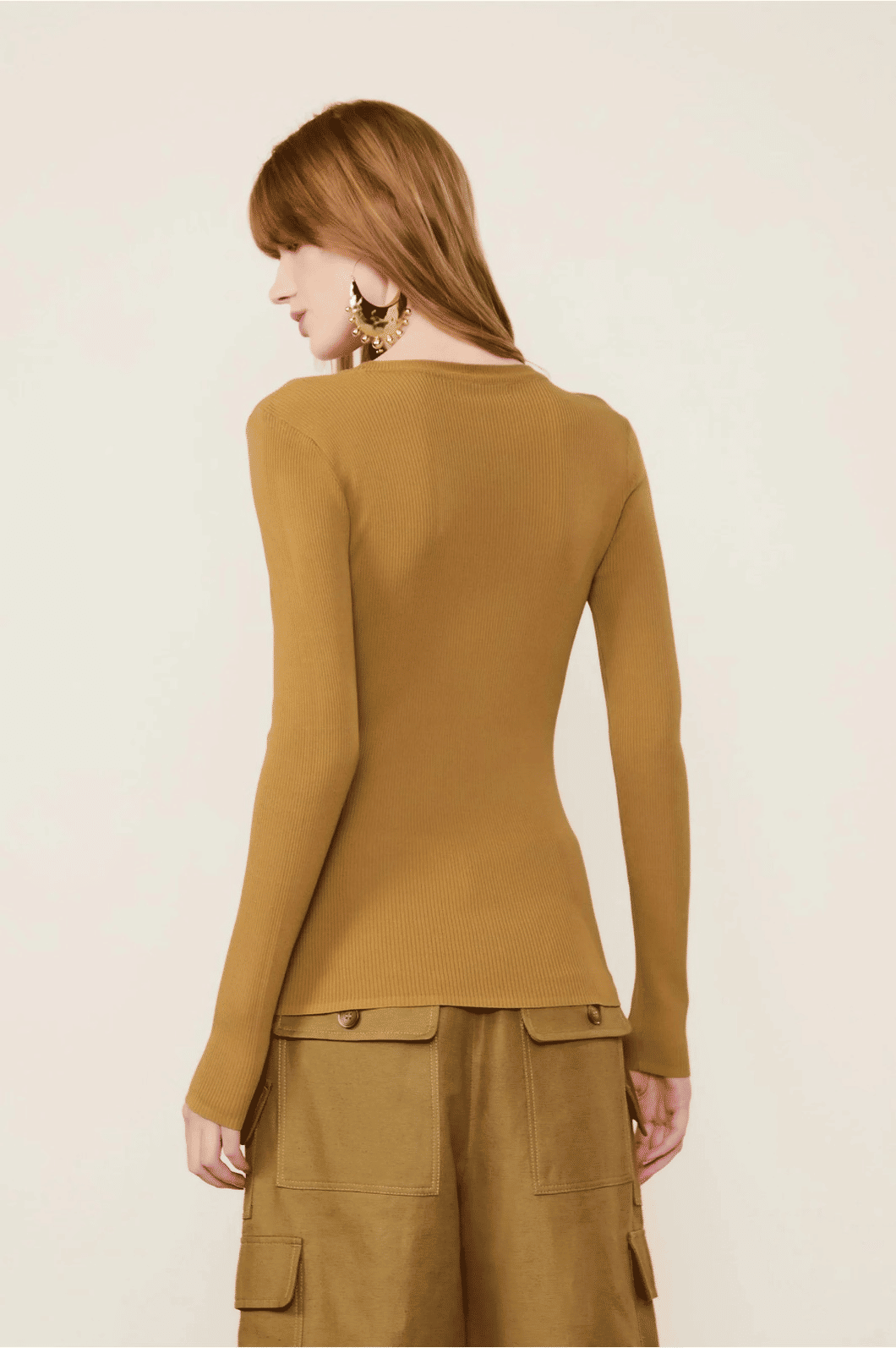 TOP MANGA LONGA CANELADO DE TRICOT COLOR ANIMALE