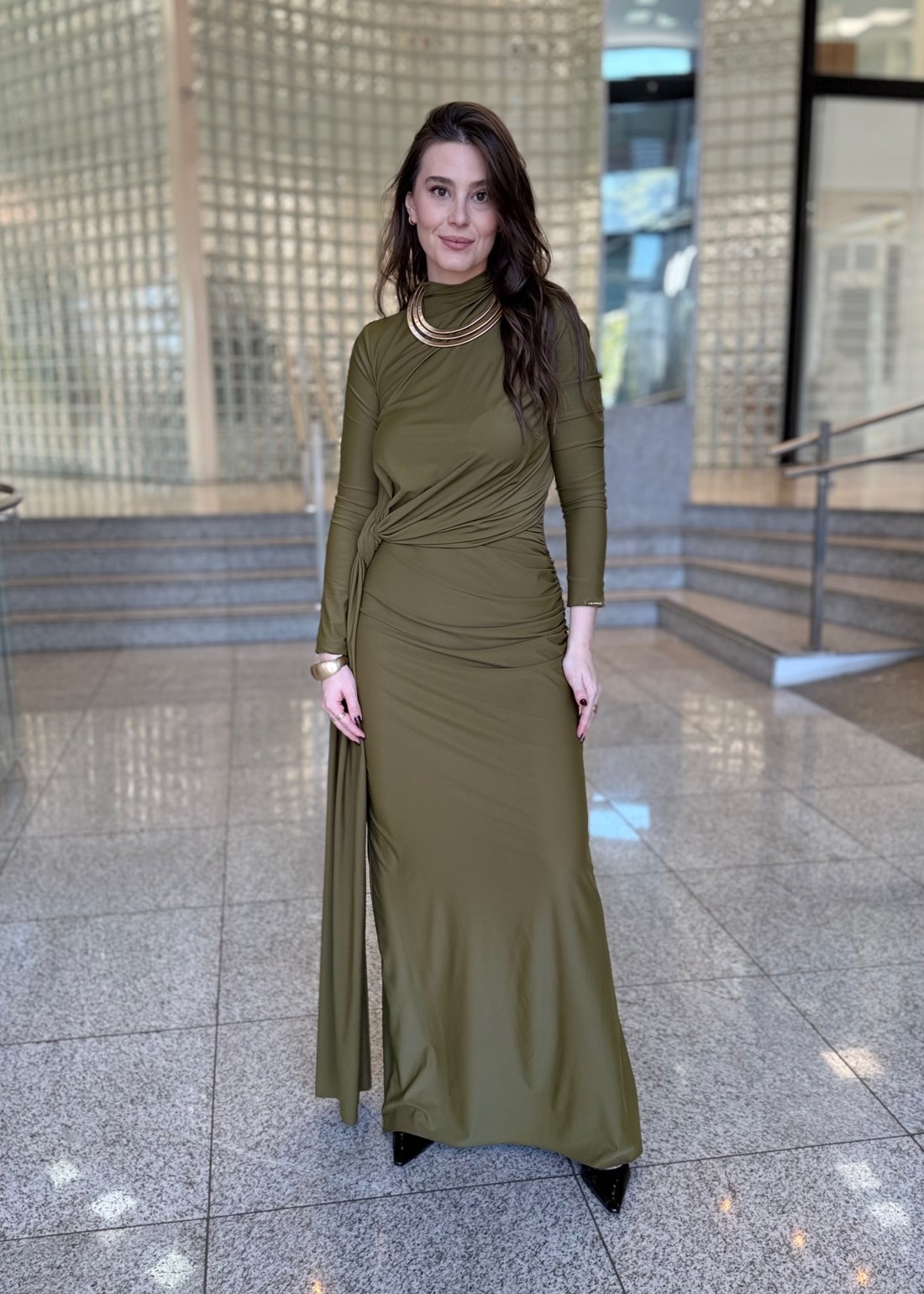 VESTIDO LONGO COM TORCAO DE JERSEY VERDE LANÇA PERFUME VESTIDO LONGO COM TORCAO DE JERSEY VERDE LANÇA PERFUME