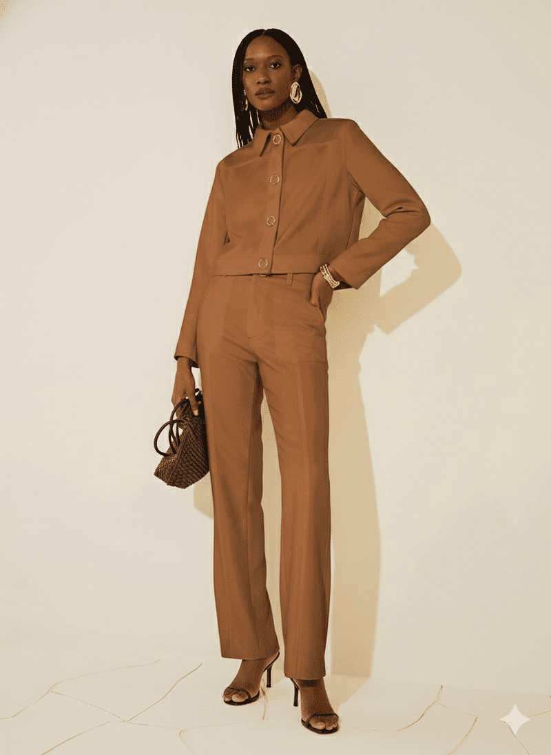 CALCA BOOT CUT ALTA MARROM MORENA ROSA