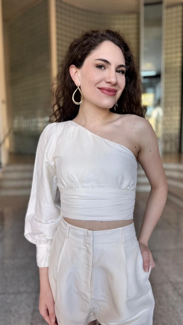 BLUSA UM OMBRO SO OFF WHITE ANIMALE BLUSA UM OMBRO SO OFF WHITE ANIMALE