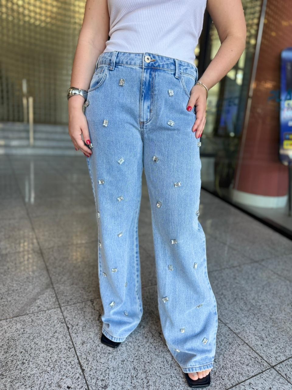 CALCA JEANS RAQUEL WIDE LEG INDIGO FORUM
