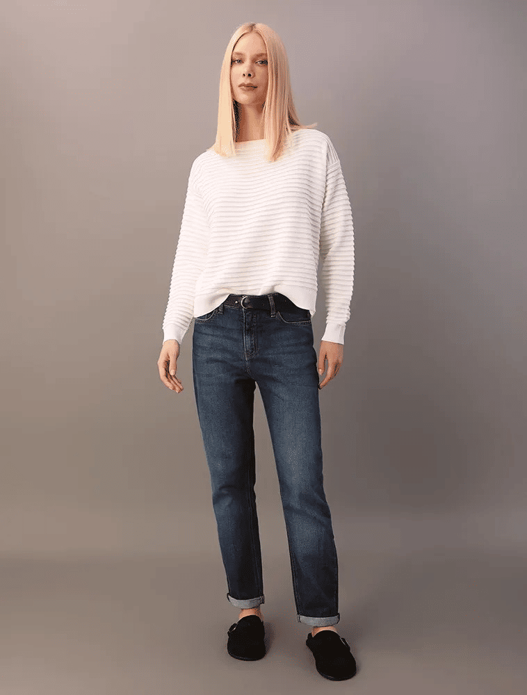 TRICOT COM TEXTURA LISTRADO OFF WHITE CALVIN KLEIN TRICOT COM TEXTURA LISTRADO OFF WHITE CALVIN KLEIN