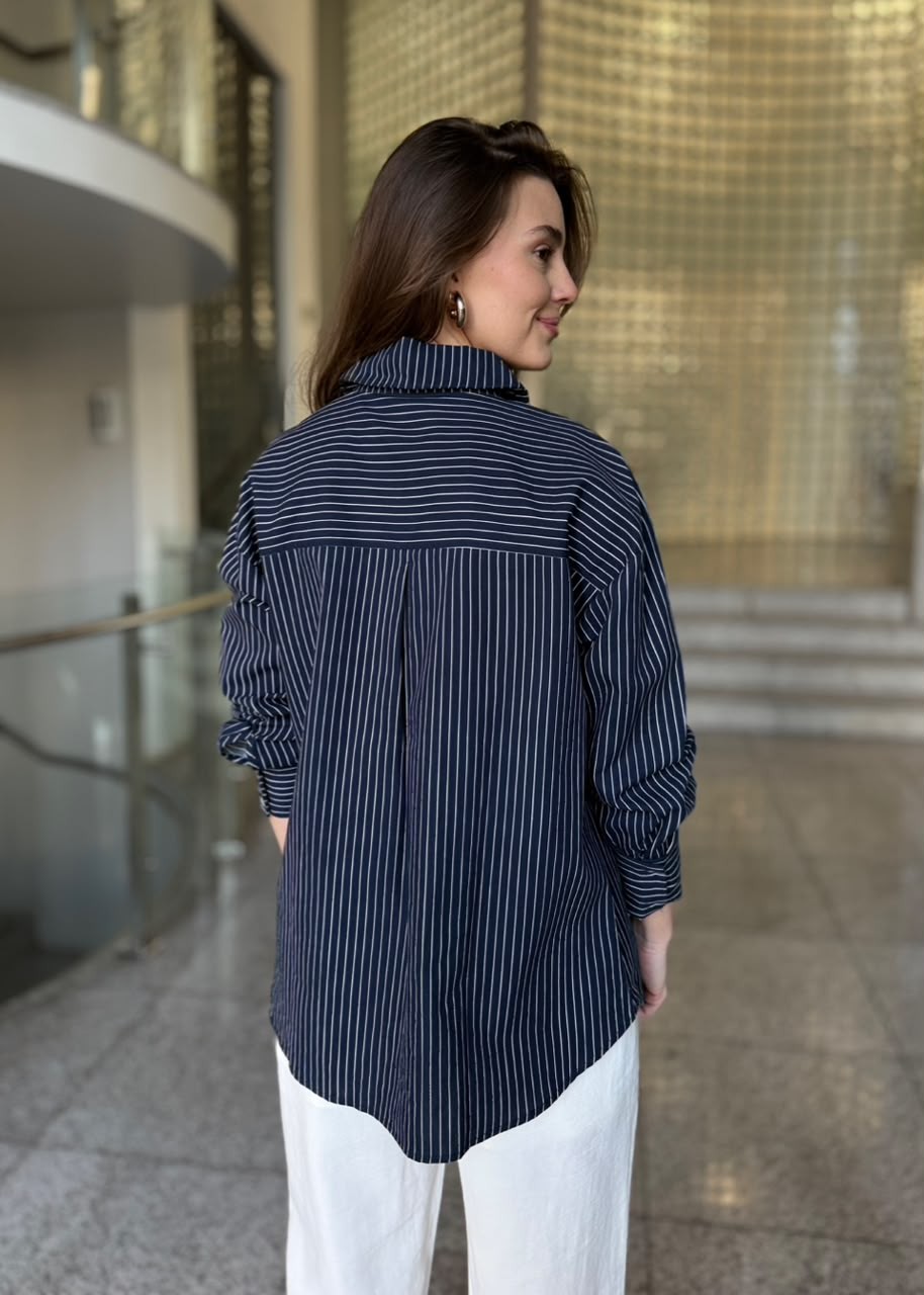 CAMISA MARGO LISTRAS AZUL MARINHO CAMISA MARGO LISTRAS AZUL MARINHO