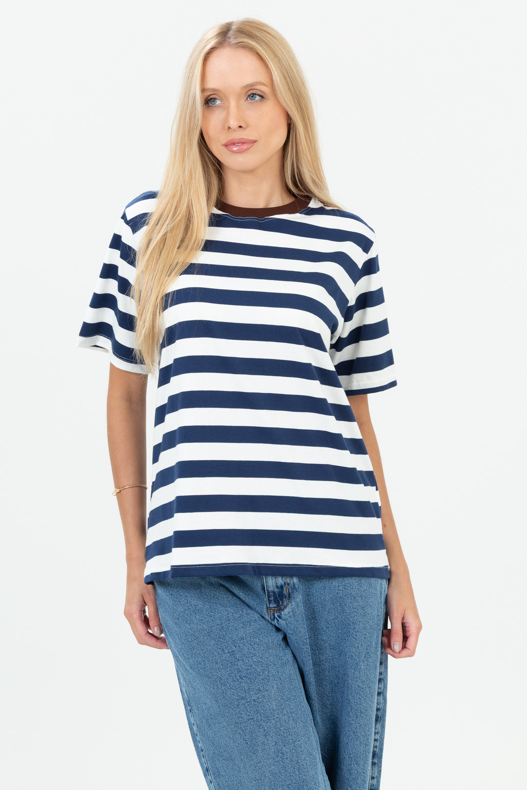 T-shirt Over com Gola de Ribana Colorida