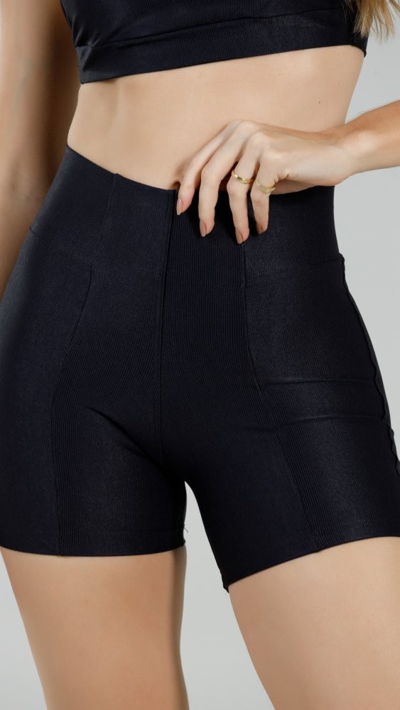 Shorts Canelado Preto Shorts Canelado Preto