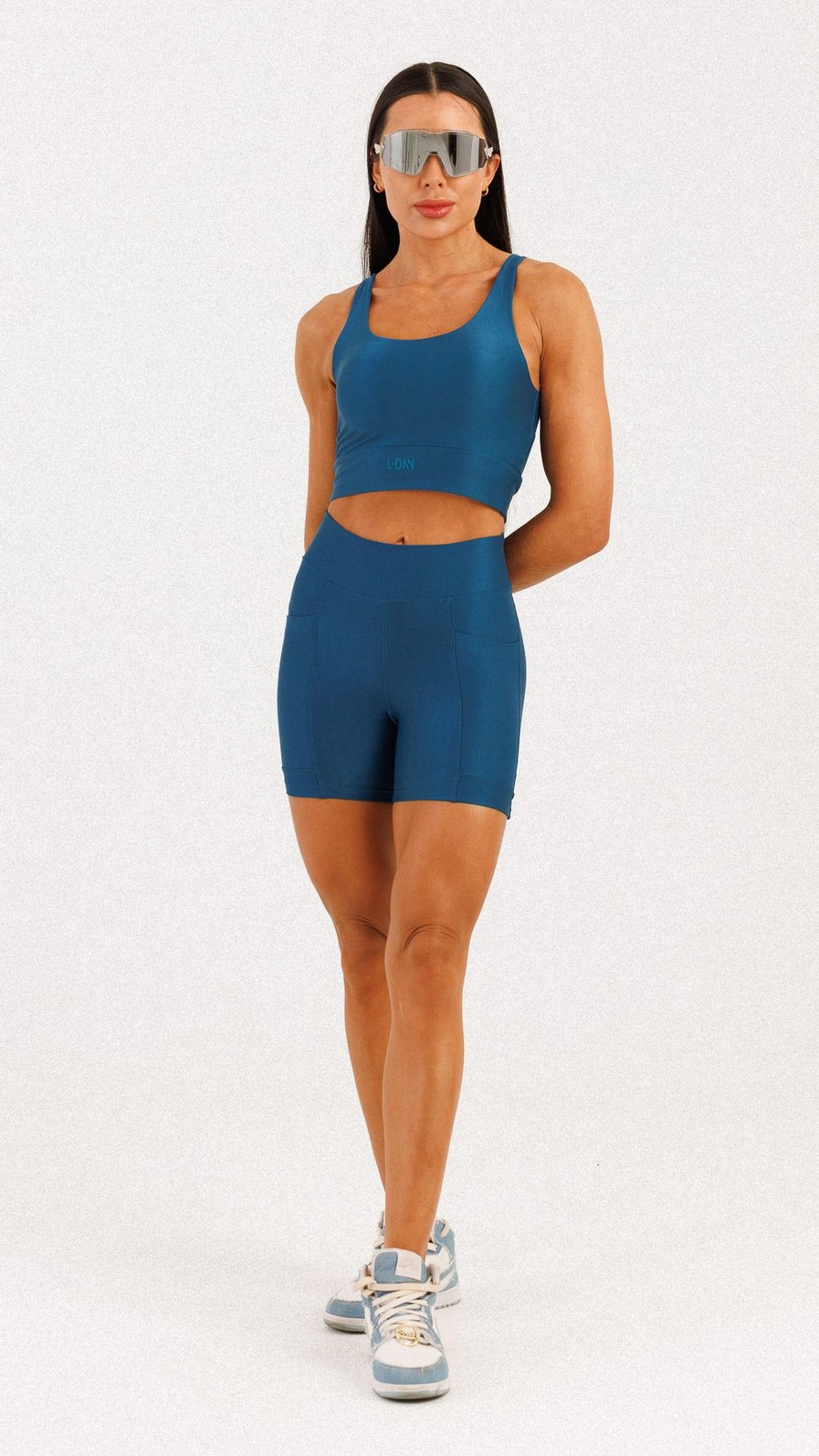 Conjunto Top + Shorts com Bolso Canelado Azul Galaxia