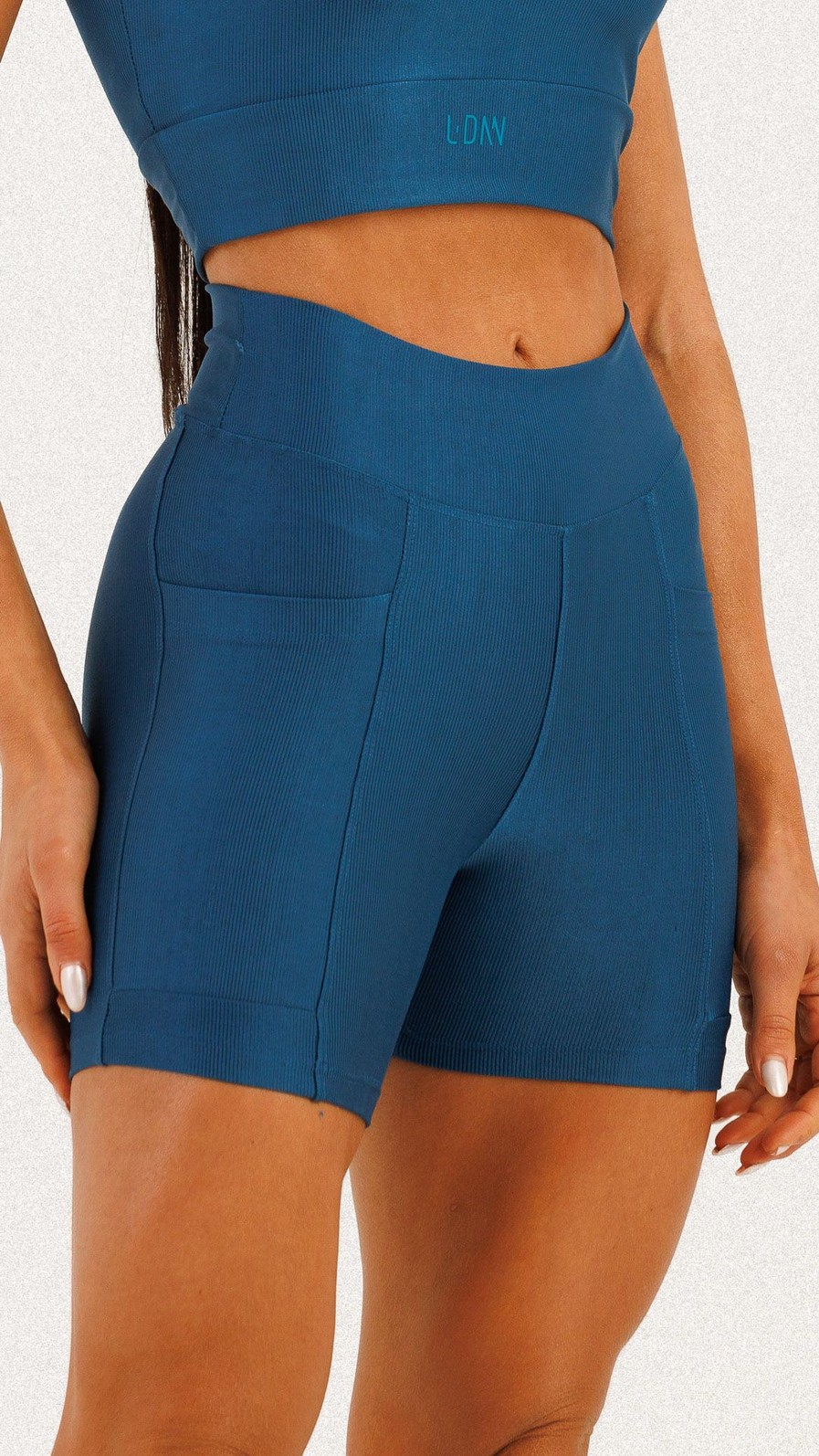 Conjunto Top + Shorts com Bolso Canelado Azul Galaxia