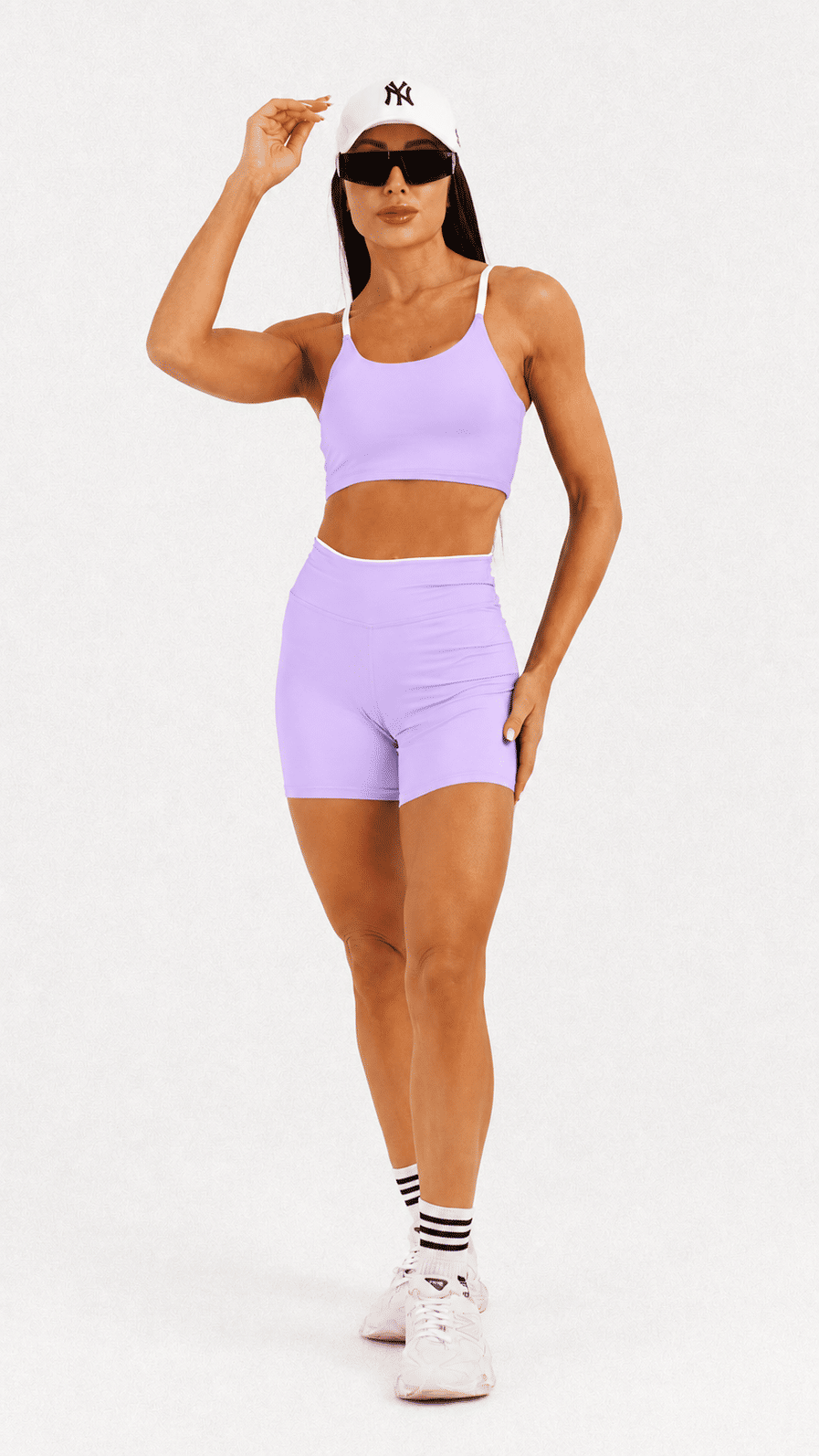 Shorts Cali Lilás e Branco Shorts Cali Lilás e Branco